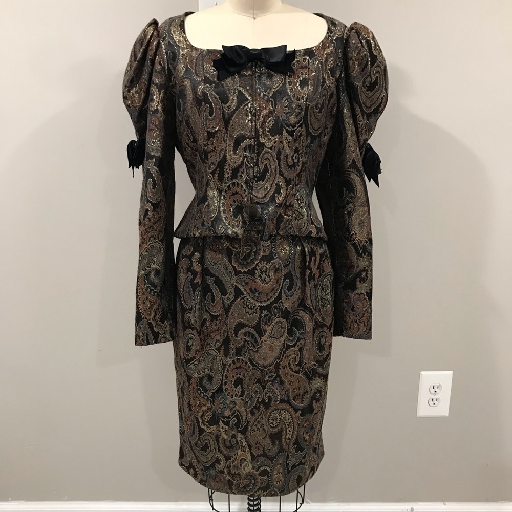 80’s Vintage Victor Costa brocade jacket & skirt